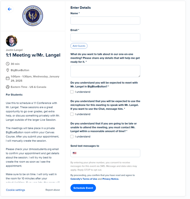 Calendly form details